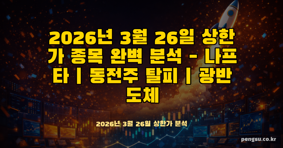 [2026년 3월 26일] 상한가 종목 완벽 분석 - 나프타 관련주·동전주 탈피·광반도체