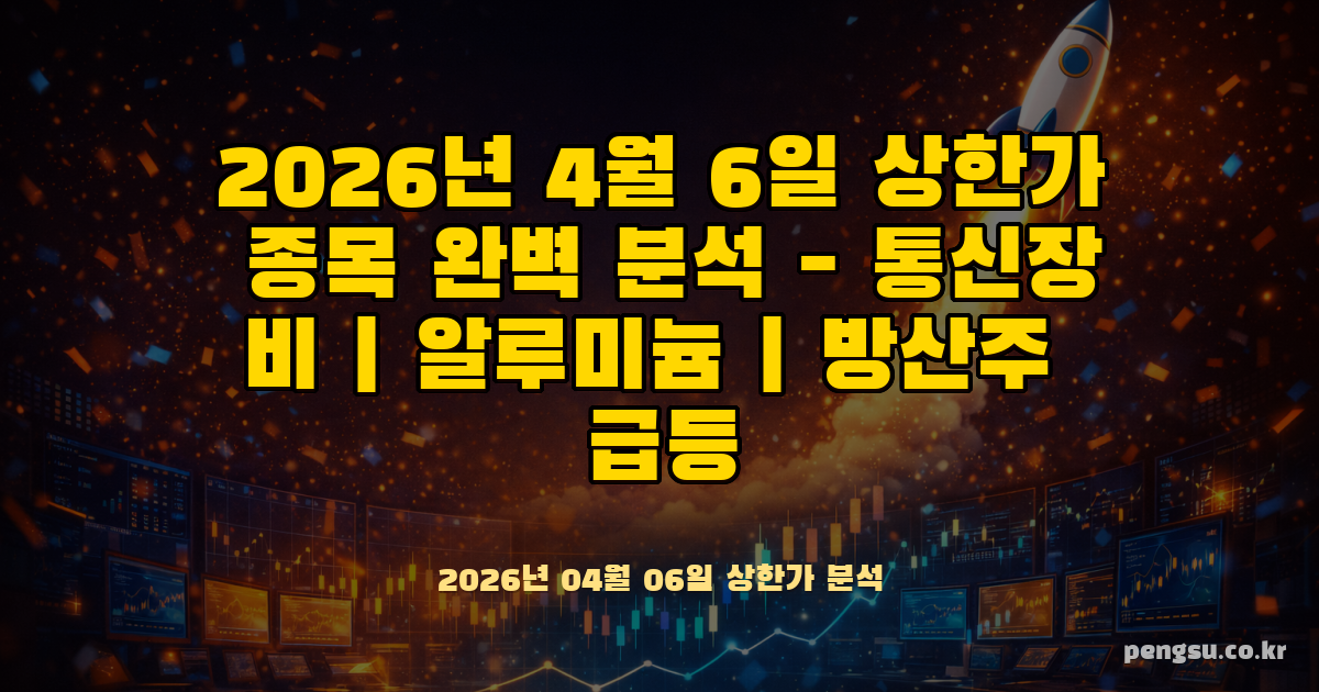 2026년 4월 6일 상한가 종목 완벽 분석 - 통신장비·알루미늄·방산주 급등