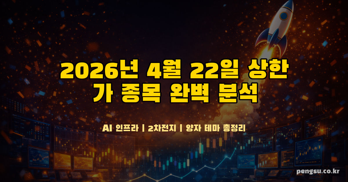 2026년 4월 22일 상한가 종목 완벽 분석 - AI 인프라·2차전지·양자 테마 총정리