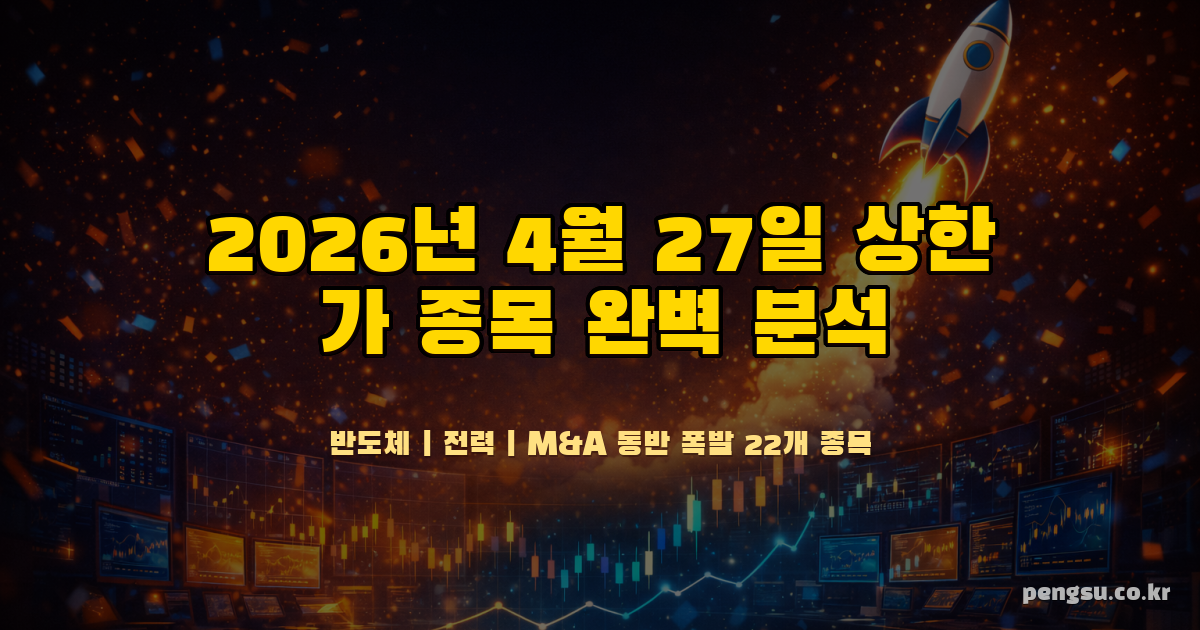 2026년 4월 27일 상한가 종목 완벽 분석 - 반도체·전력·M&A 동반 폭발