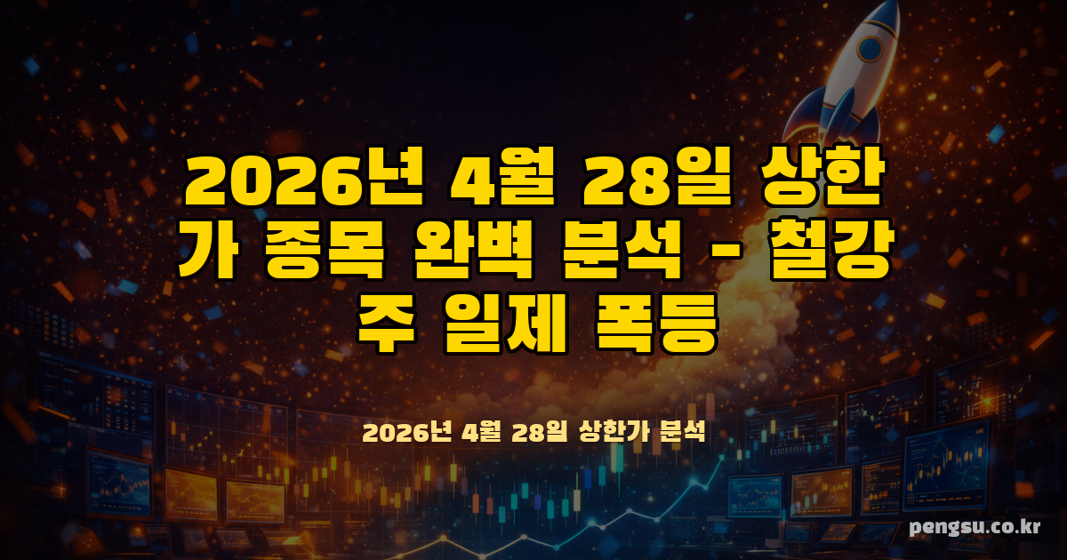 2026년 4월 28일 상한가 종목 완벽 분석 - 철강주 일제 폭등, 중동發 공급우려·중국 감산 호재