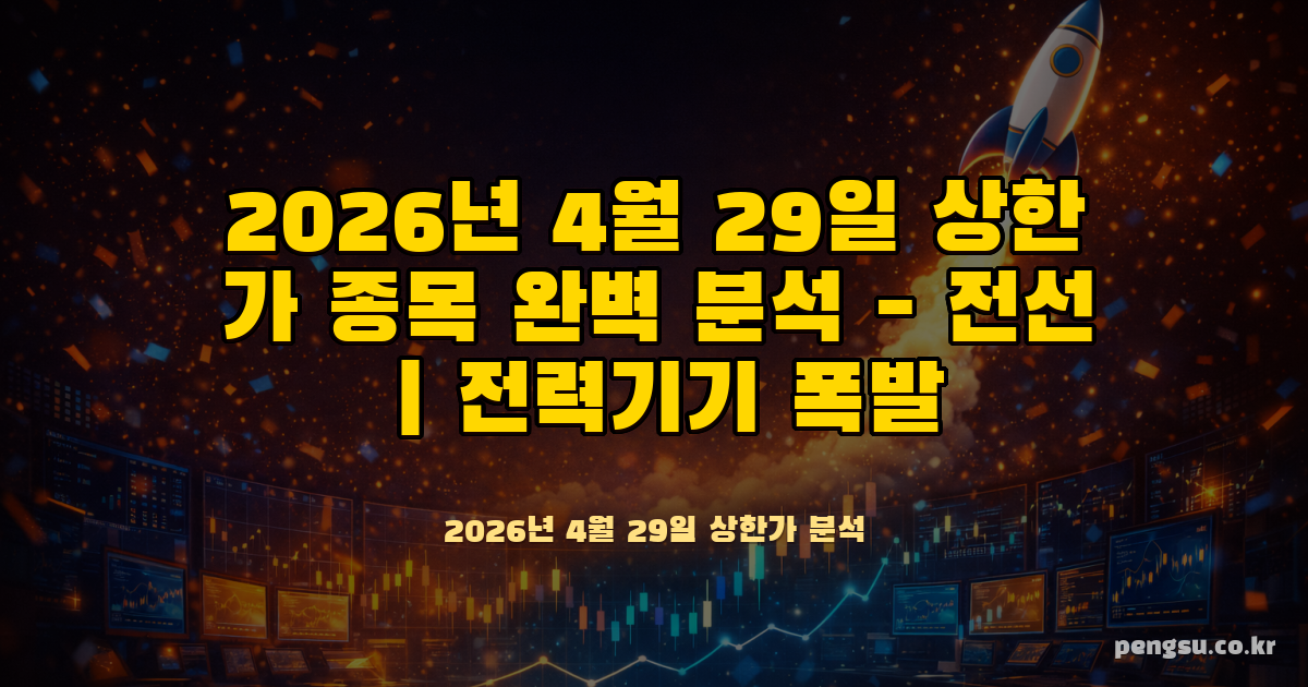 2026년 4월 29일 상한가 종목 완벽 분석 - 전선·전력기기 폭발, 석유화학·EUV 소재까지 동시다발 급…