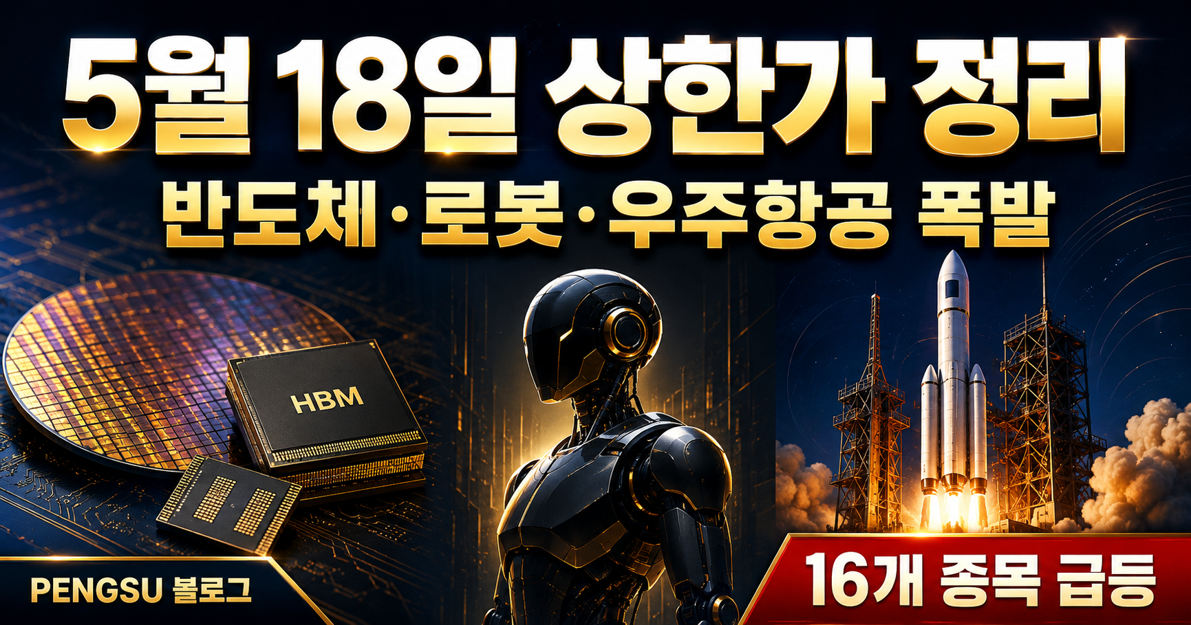 2026년 5월 18일 상한가 종목 완벽 분석 - 반도체·로봇·우주항공 폭발