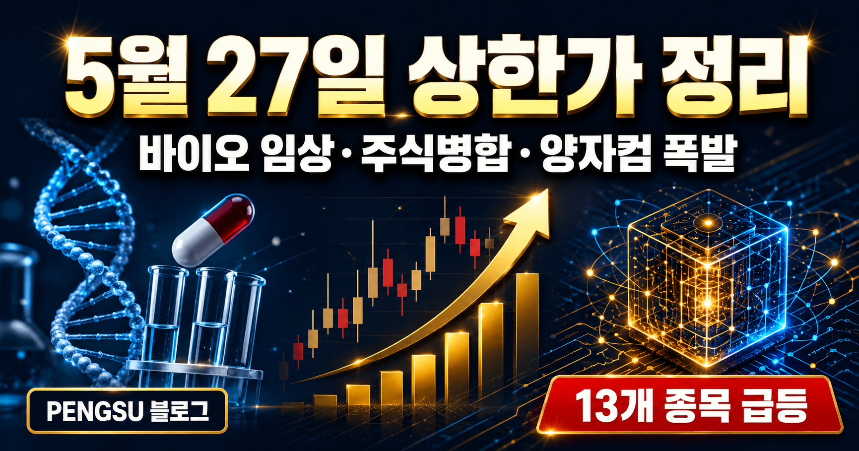 2026년 5월 27일 상한가 종목 완벽 분석 - 바이오 임상·주식병합 거래재개·양자컴 폭발