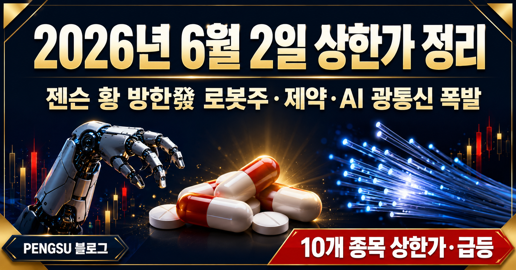 2026년 6월 2일 상한가 종목 완벽 분석 - 젠슨 황 방한發 로봇주·제약·AI 광통신