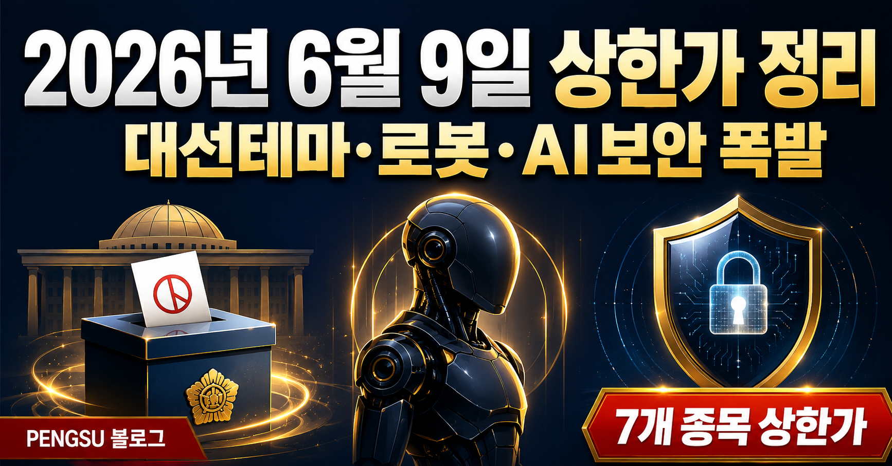 2026년 6월 9일 상한가 종목 완벽 분석 - 대선테마·로봇·AI보안 급등