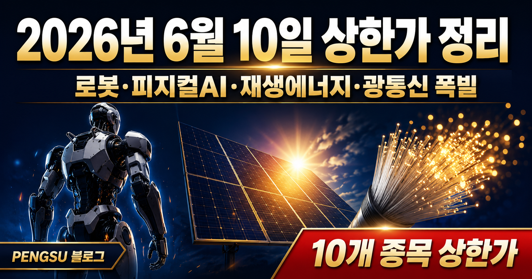 2026년 6월 10일 상한가 종목 완벽 분석 - 로봇·피지컬AI, 재생에너지, 광통신·반도체소재