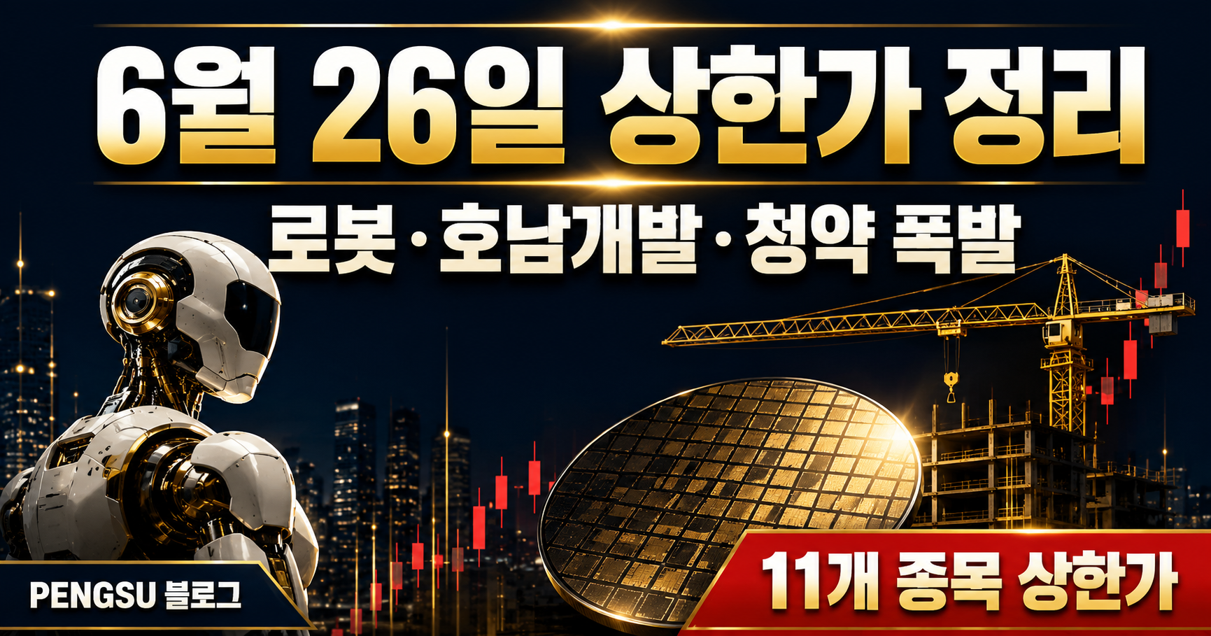 2026년 6월 26일 상한가 종목 완벽 분석 - 로봇·호남개발·청약 폭발, 11개 상한가