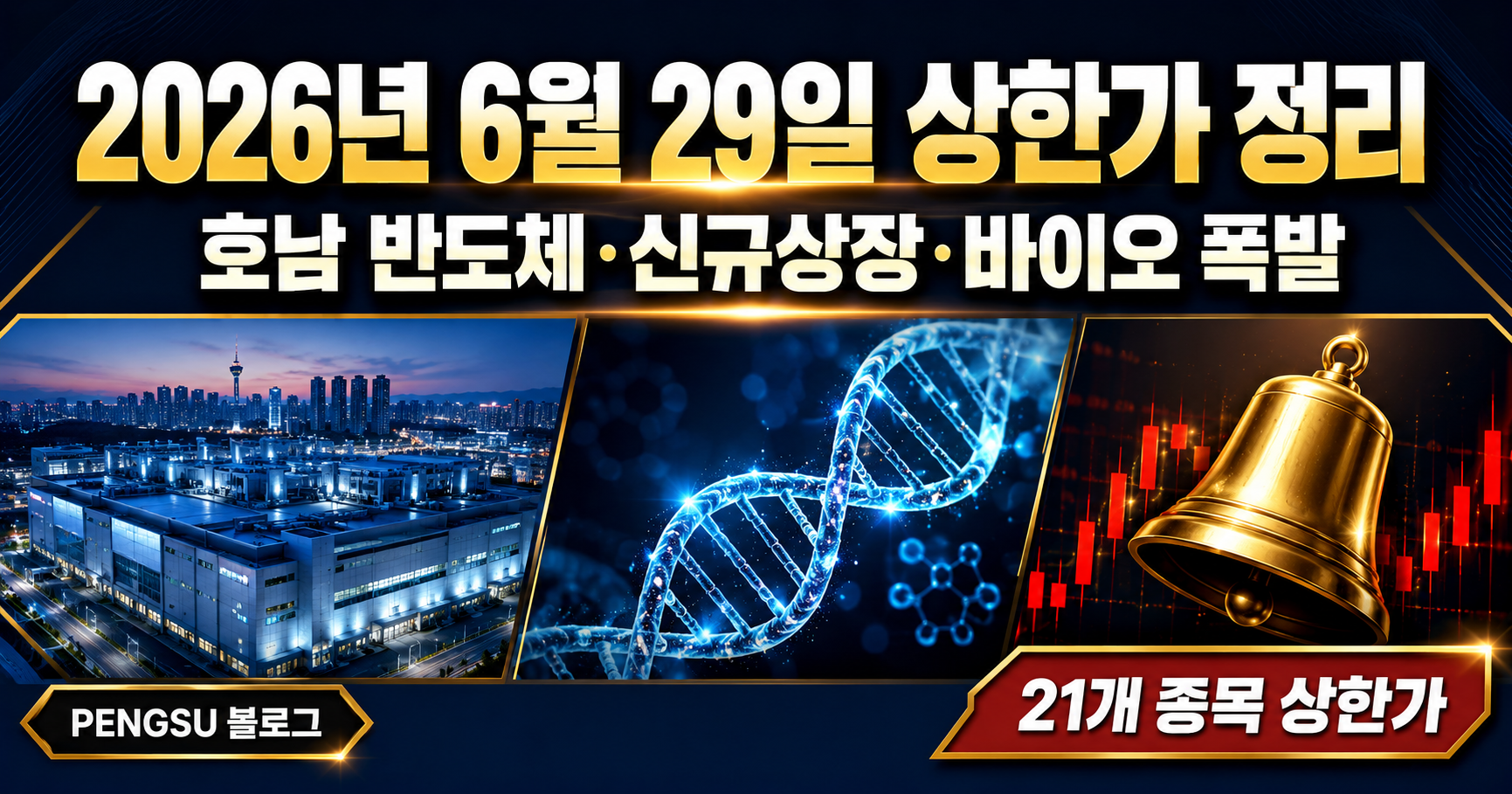 2026년 6월 29일 상한가 종목 완벽 분석 - 호남 반도체·신규상장·바이오 폭발