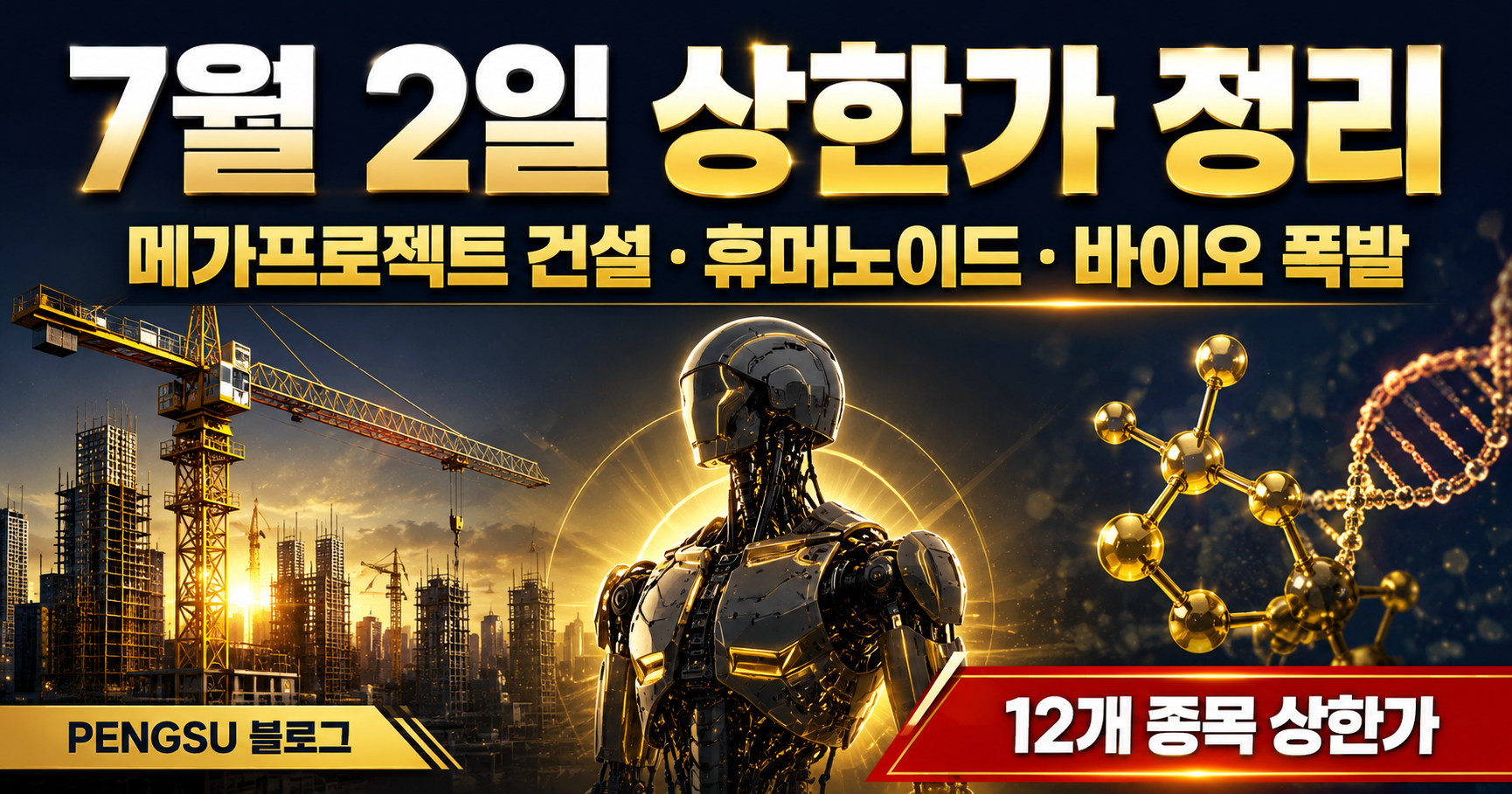 2026년 7월 2일 상한가 종목 완벽 분석 - 메가프로젝트 건설·휴머노이드·바이오