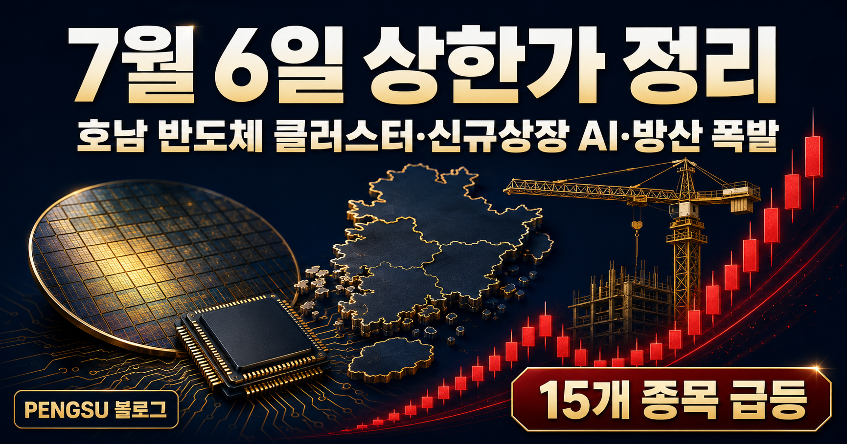 2026년 7월 6일 상한가 종목 완벽 분석 - 호남 반도체 클러스터·신규상장 AI·방산