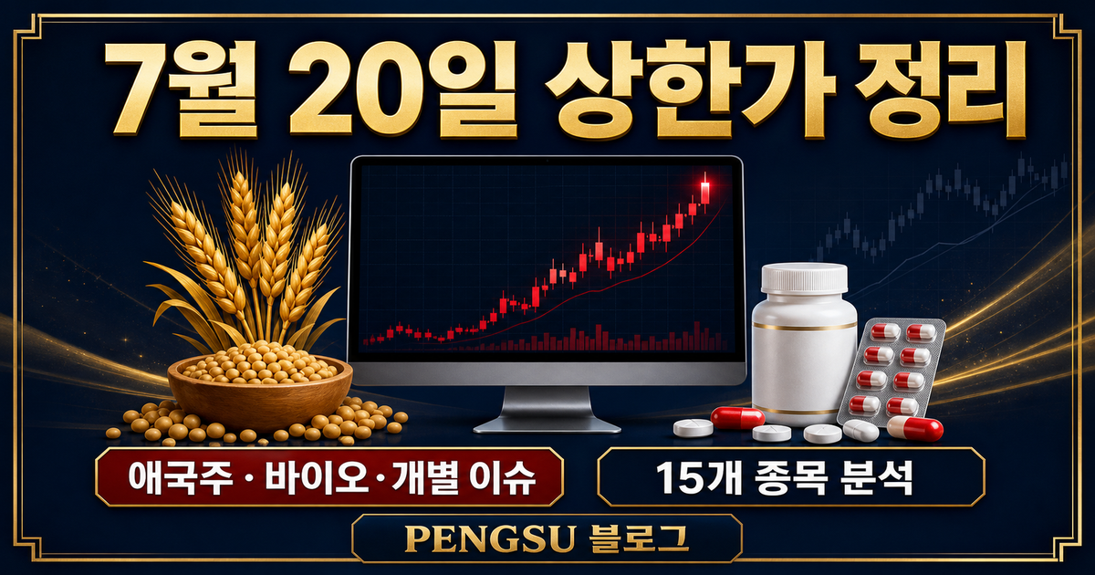 2026년 7월 20일 상한가·급등 종목 완벽 분석 - 애국주·바이오·개별 이슈