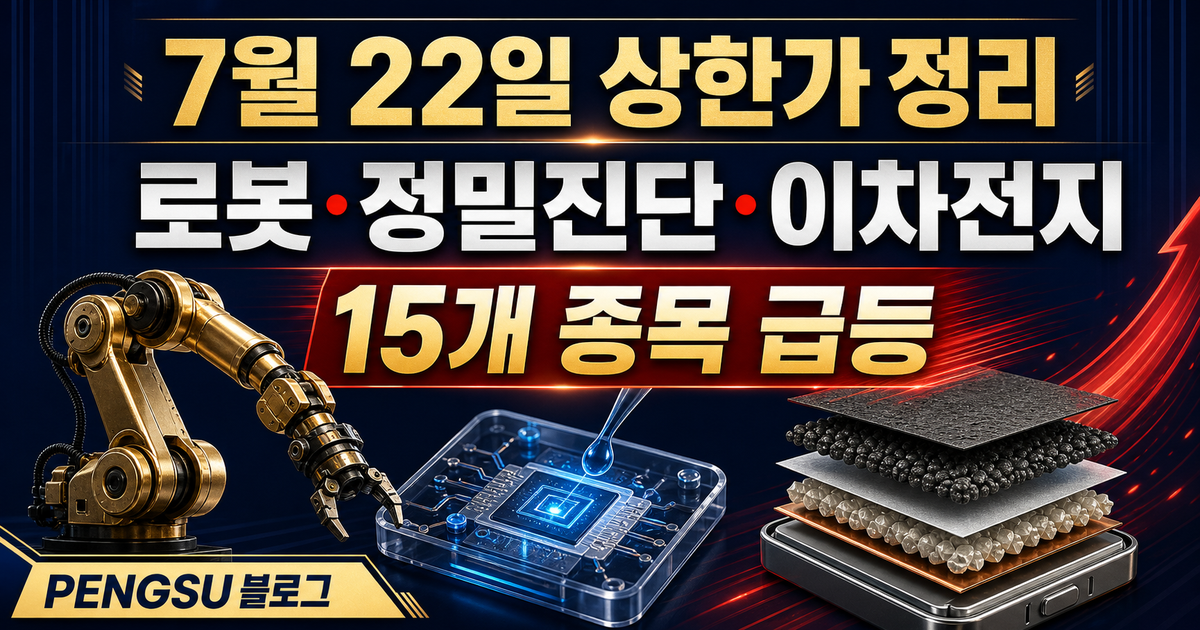 2026년 7월 22일 상한가·급등 종목 완벽 분석 - 로봇·정밀진단·이차전지