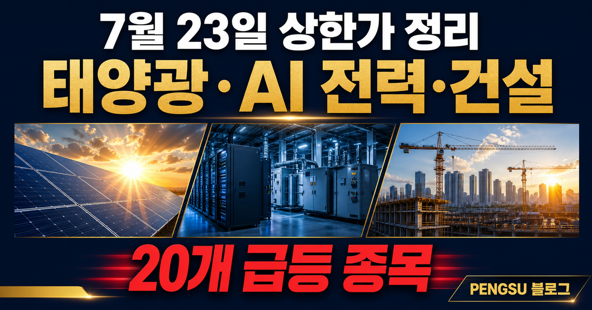 2026년 7월 23일 상한가·급등 종목 완벽 분석 - 태양광·AI 전력·건설