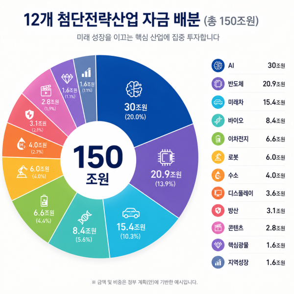 국민성장펀드 12개 첨단전략산업 자금 배분 도넛 차트