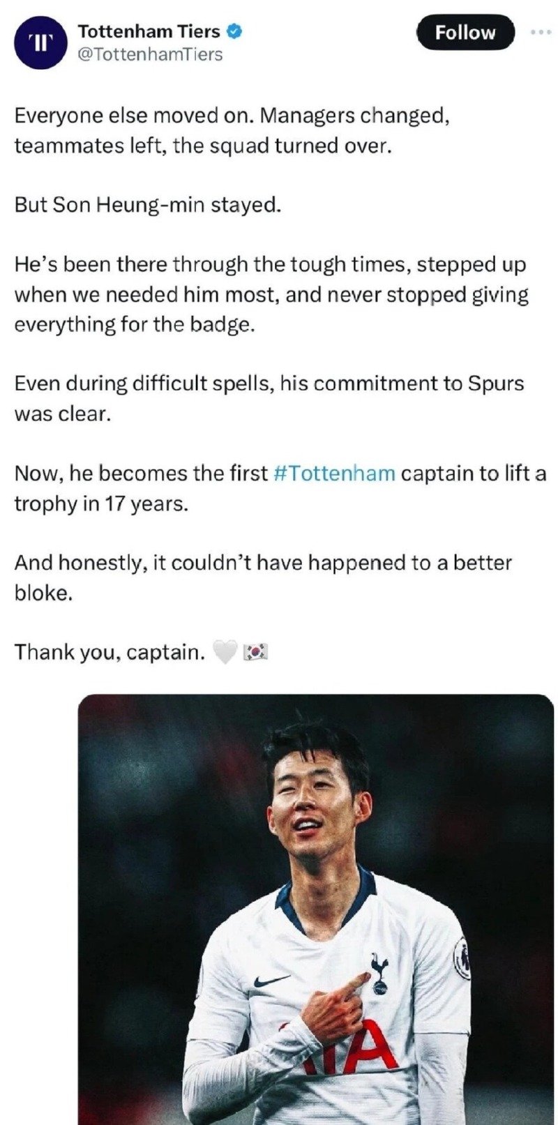 손흥민에 대한 어느 토트넘 현지 팬의 평가 
