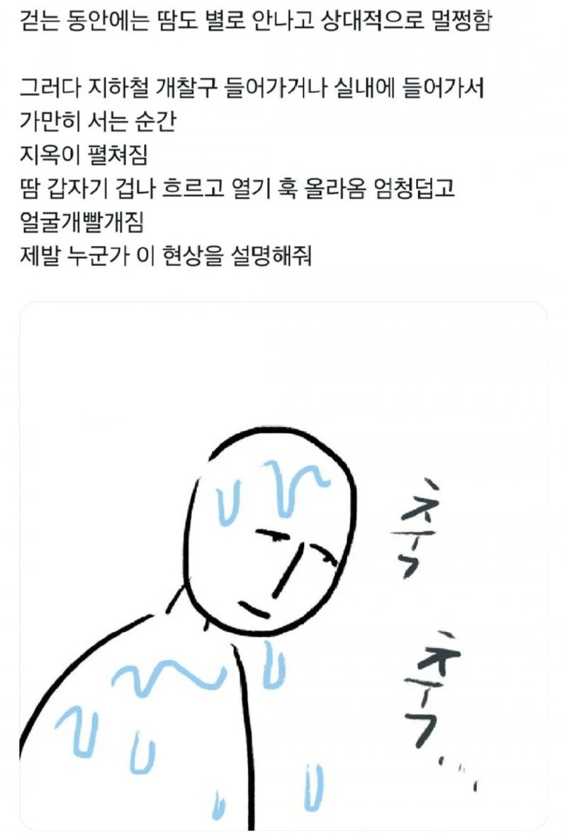 움직일땐 괜찮은데 가만히 있으면 땀이 나는 증상.jpg