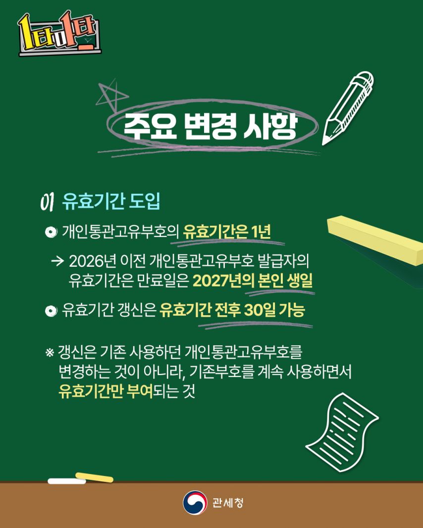 관세청 개인통관고유번호 2026년부터는 매년 갱신해 주세요