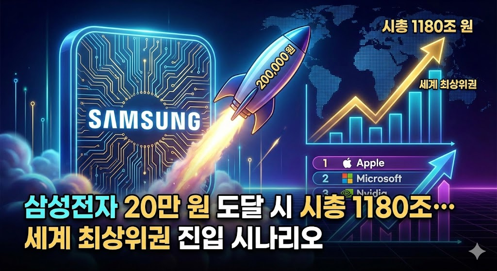 🚀 삼성전자 20만 원 도달 시 시총 1180조… 세계 최상위권 진입 시나리오